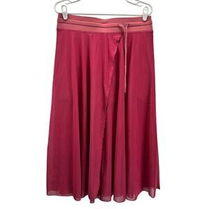 NWT Halara High Waisted Contrast Mesh 2-in-2 Flowy Midi Skirt Pink Large